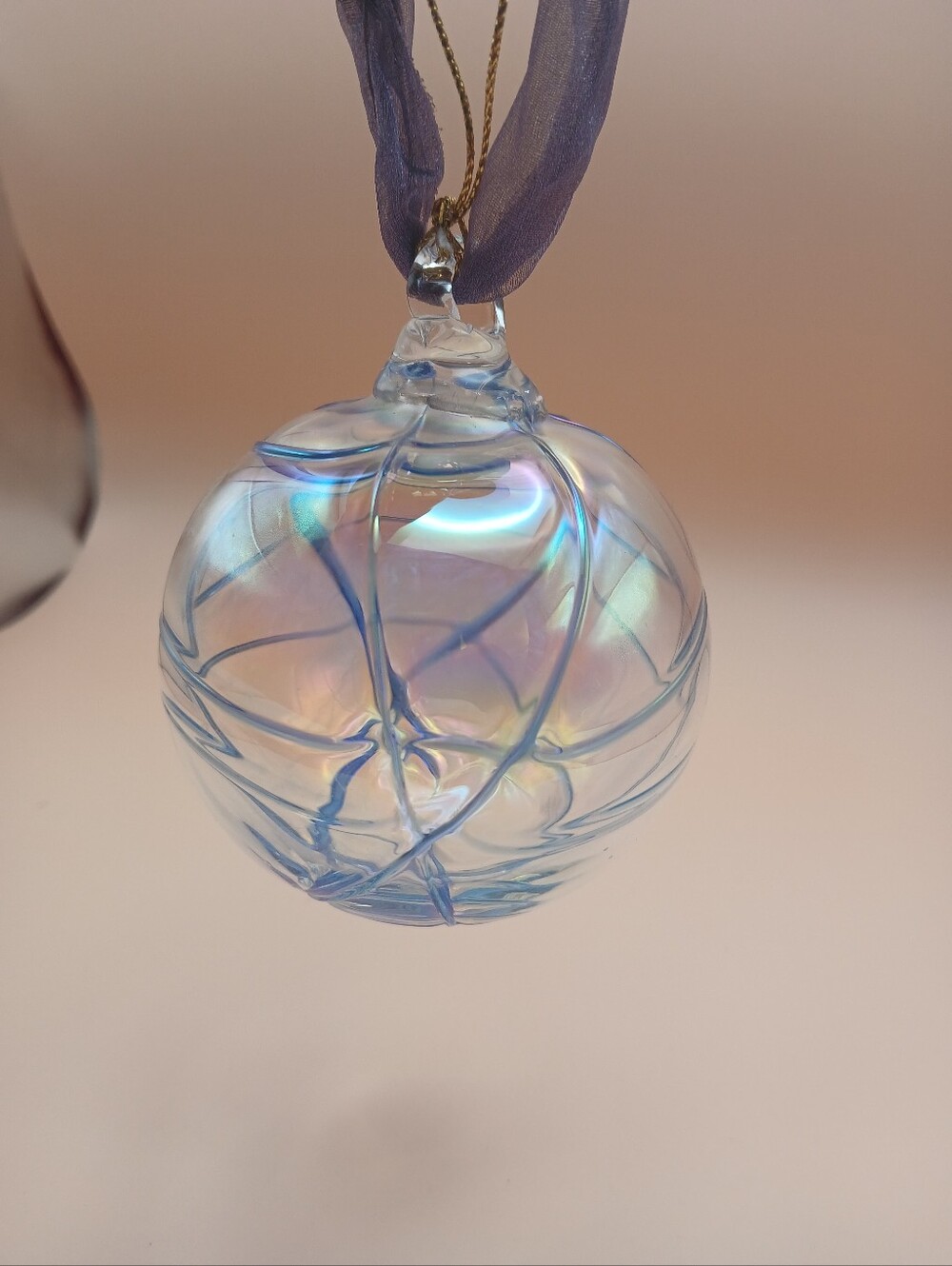 Glass Irridescent Purple Glass Ball Bulb Christmas Holiday Ornament